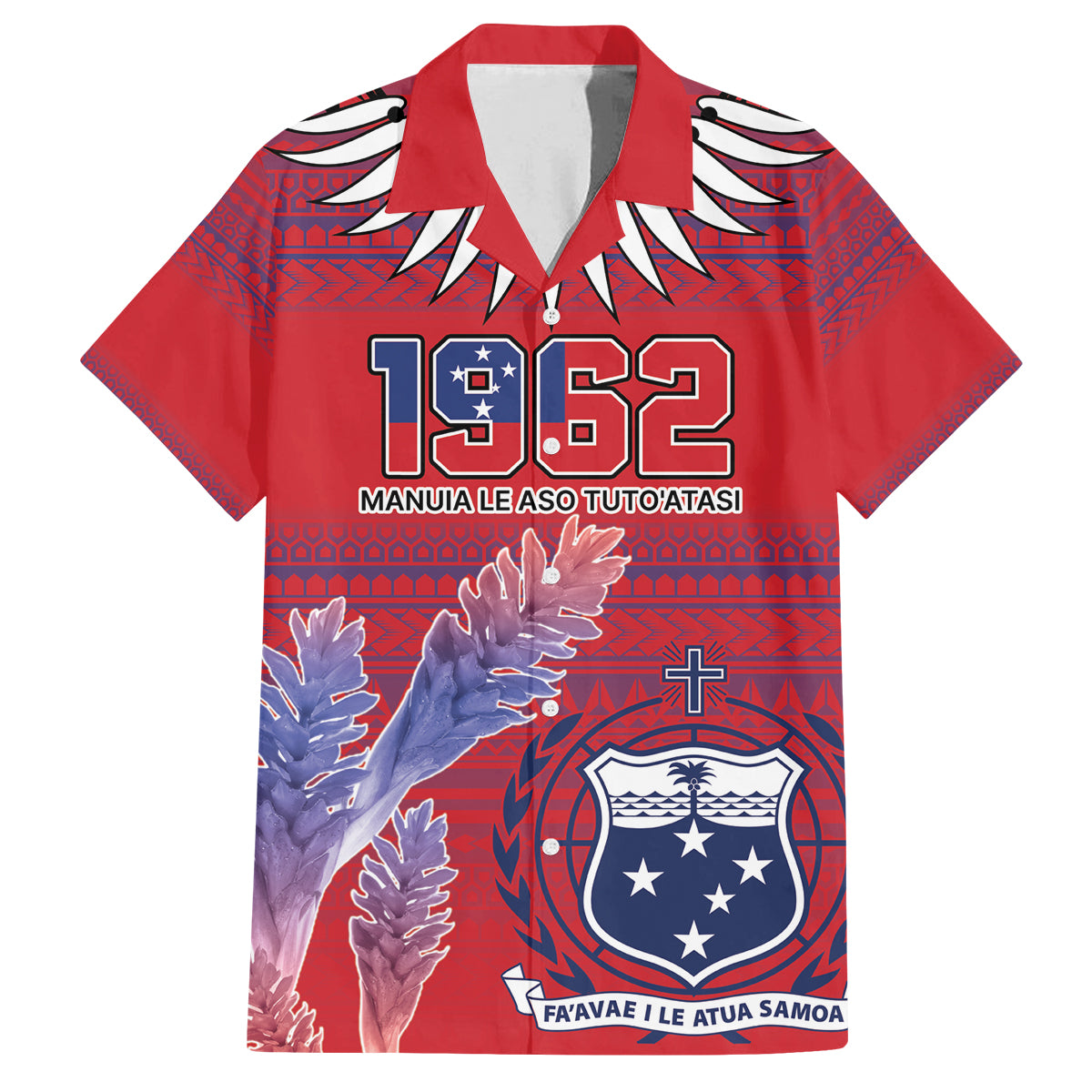 Custom Samoa 1962 Independence Day Custom Family Matching Puletasi and Hawaiian Shirt Manuia le Aso Tuto'atasi Ula Nifo Red Art LT9 Dad's Shirt - Short Sleeve Red - Polynesian Pride