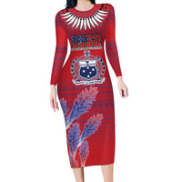 Custom Samoa 1962 Independence Day Custom Long Sleeve Bodycon Dress Manuia le Aso Tuto'atasi Ula Nifo Red Art LT9 Long Dress Red - Polynesian Pride
