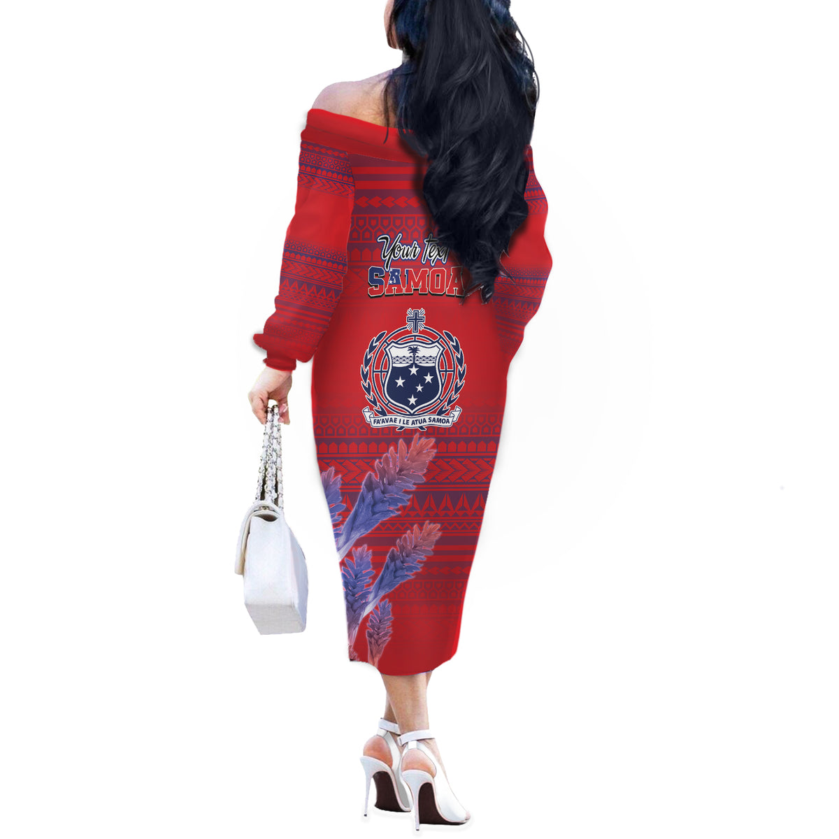 Custom Samoa 1962 Independence Day Custom Off The Shoulder Long Sleeve Dress Manuia le Aso Tuto'atasi Ula Nifo Red Art LT9 - Polynesian Pride
