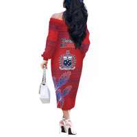 Custom Samoa 1962 Independence Day Custom Off The Shoulder Long Sleeve Dress Manuia le Aso Tuto'atasi Ula Nifo Red Art LT9 - Polynesian Pride