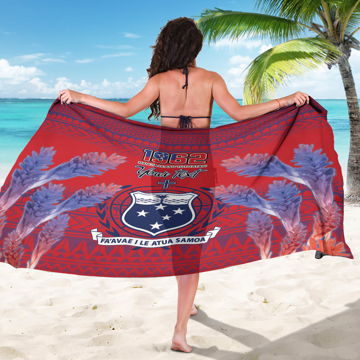 Custom Samoa 1962 Independence Day Custom Sarong Manuia le Aso Tuto'atasi Ula Nifo Red Art