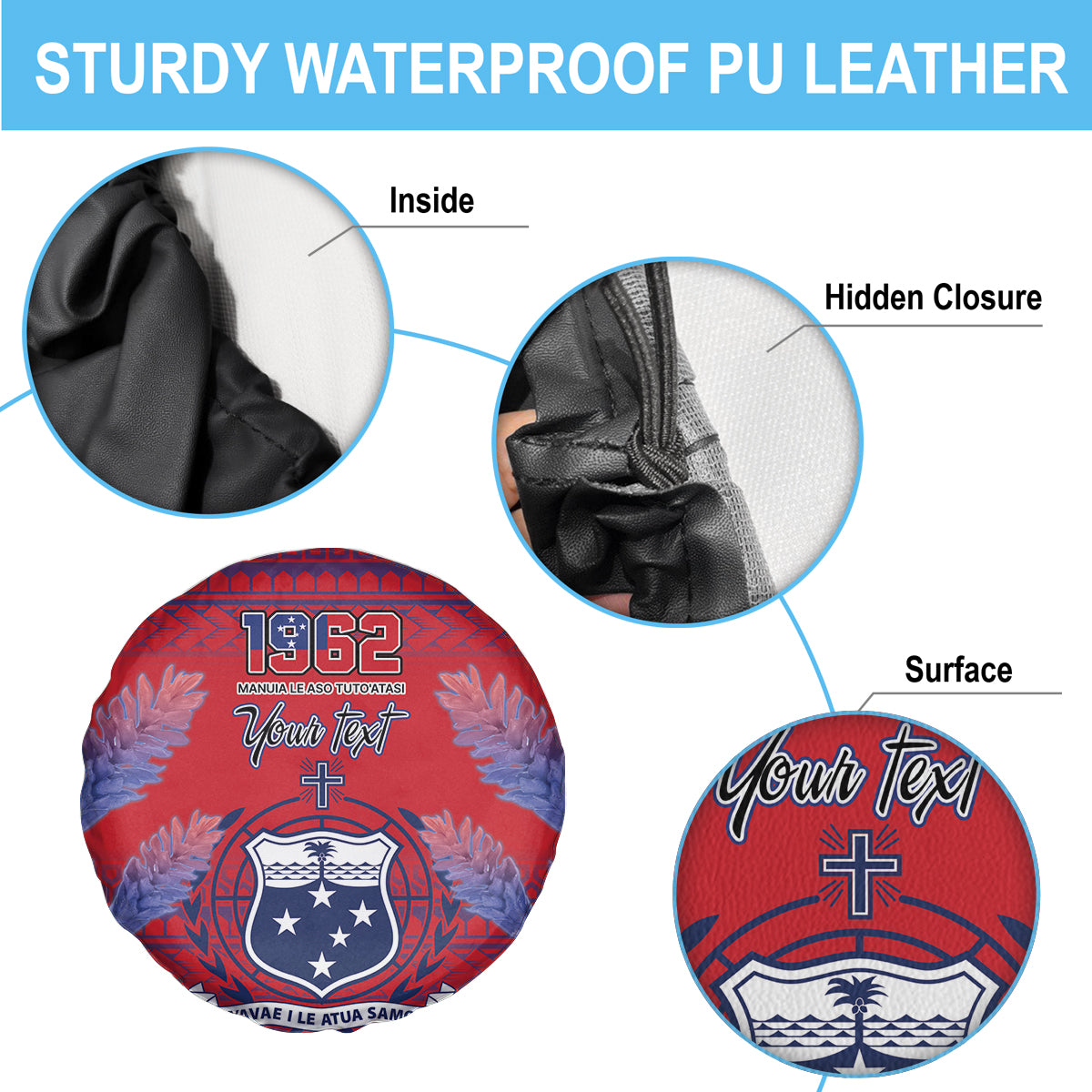 Custom Samoa 1962 Independence Day Custom Spare Tire Cover Manuia le Aso Tuto'atasi Ula Nifo Red Art