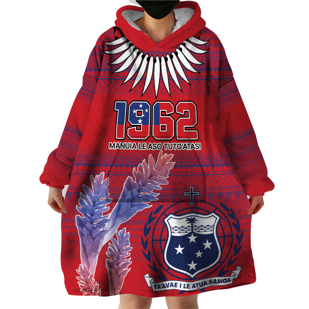 Custom Samoa 1962 Independence Day Custom Wearable Blanket Hoodie Manuia le Aso Tuto'atasi Ula Nifo Red Art LT9 - Polynesian Pride