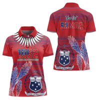 Custom Samoa 1962 Independence Day Custom Women Polo Shirt Manuia le Aso Tuto'atasi Ula Nifo Red Art LT9 - Polynesian Pride