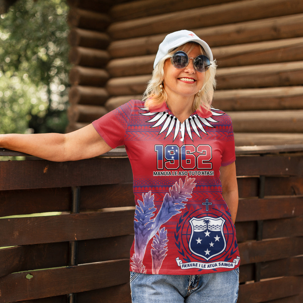 Custom Samoa 1962 Independence Day Custom Women Polo Shirt Manuia le Aso Tuto'atasi Ula Nifo Red Art LT9 - Polynesian Pride