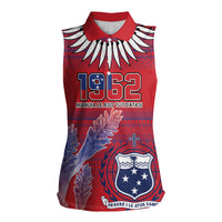 Custom Samoa 1962 Independence Day Custom Women Sleeveless Polo Shirt Manuia le Aso Tuto'atasi Ula Nifo Red Art LT9 Female Red - Polynesian Pride