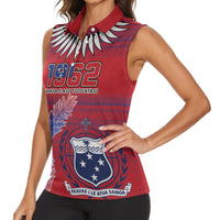 Custom Samoa 1962 Independence Day Custom Women Sleeveless Polo Shirt Manuia le Aso Tuto'atasi Ula Nifo Red Art LT9 - Polynesian Pride