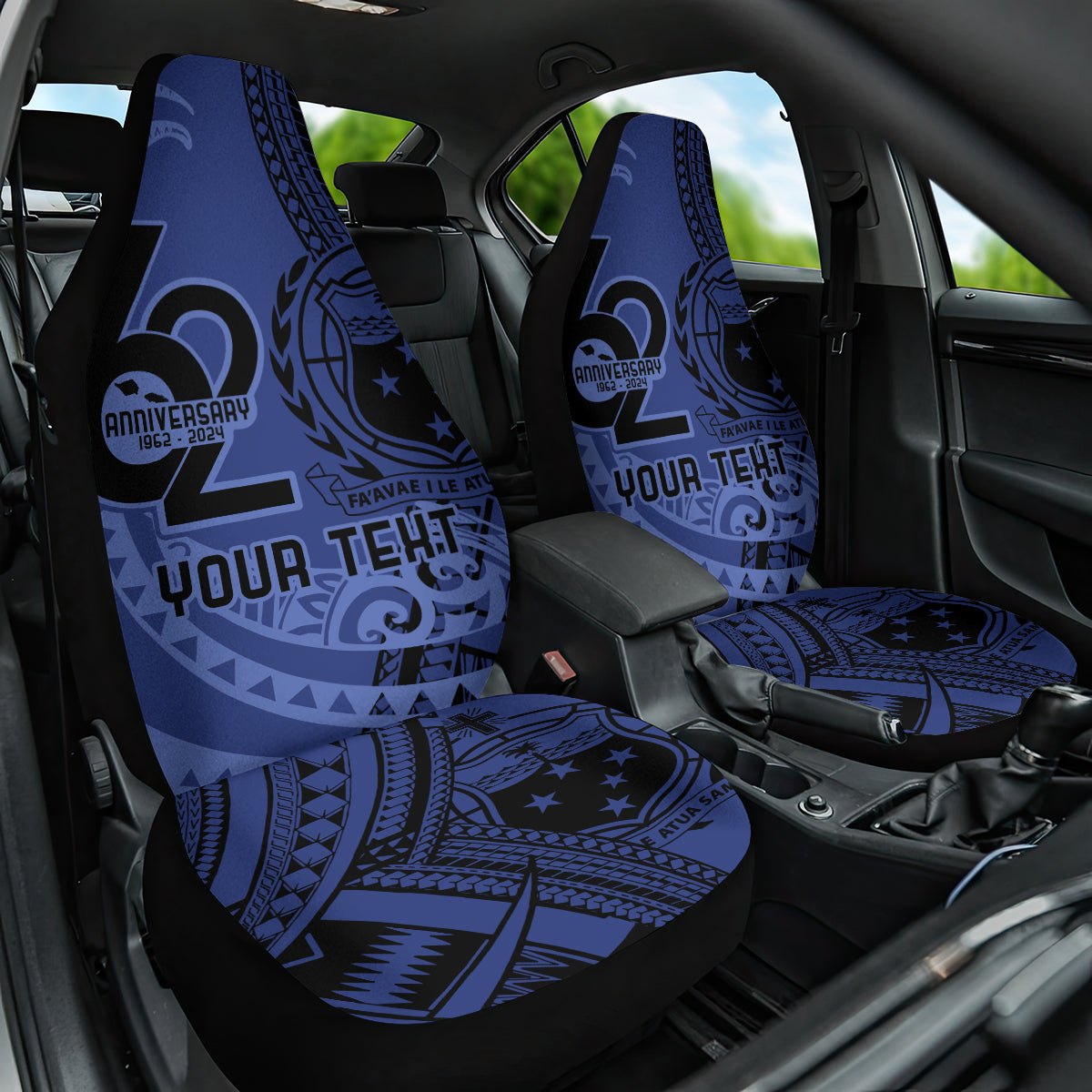 Custom Samoa 62nd Manuia le Aso Tuto'atasi Car Seat Cover Samoan Tatau Blue Art LT9 One Size Blue - Polynesian Pride