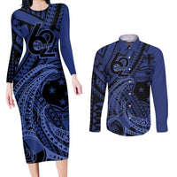 Custom Samoa 62nd Manuia le Aso Tuto'atasi Couples Matching Long Sleeve Bodycon Dress and Long Sleeve Button Shirt Samoan Tatau Blue Art LT9 Blue - Polynesian Pride