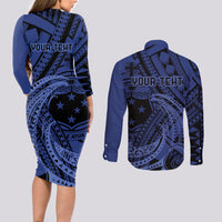 Custom Samoa 62nd Manuia le Aso Tuto'atasi Couples Matching Long Sleeve Bodycon Dress and Long Sleeve Button Shirt Samoan Tatau Blue Art LT9 - Polynesian Pride
