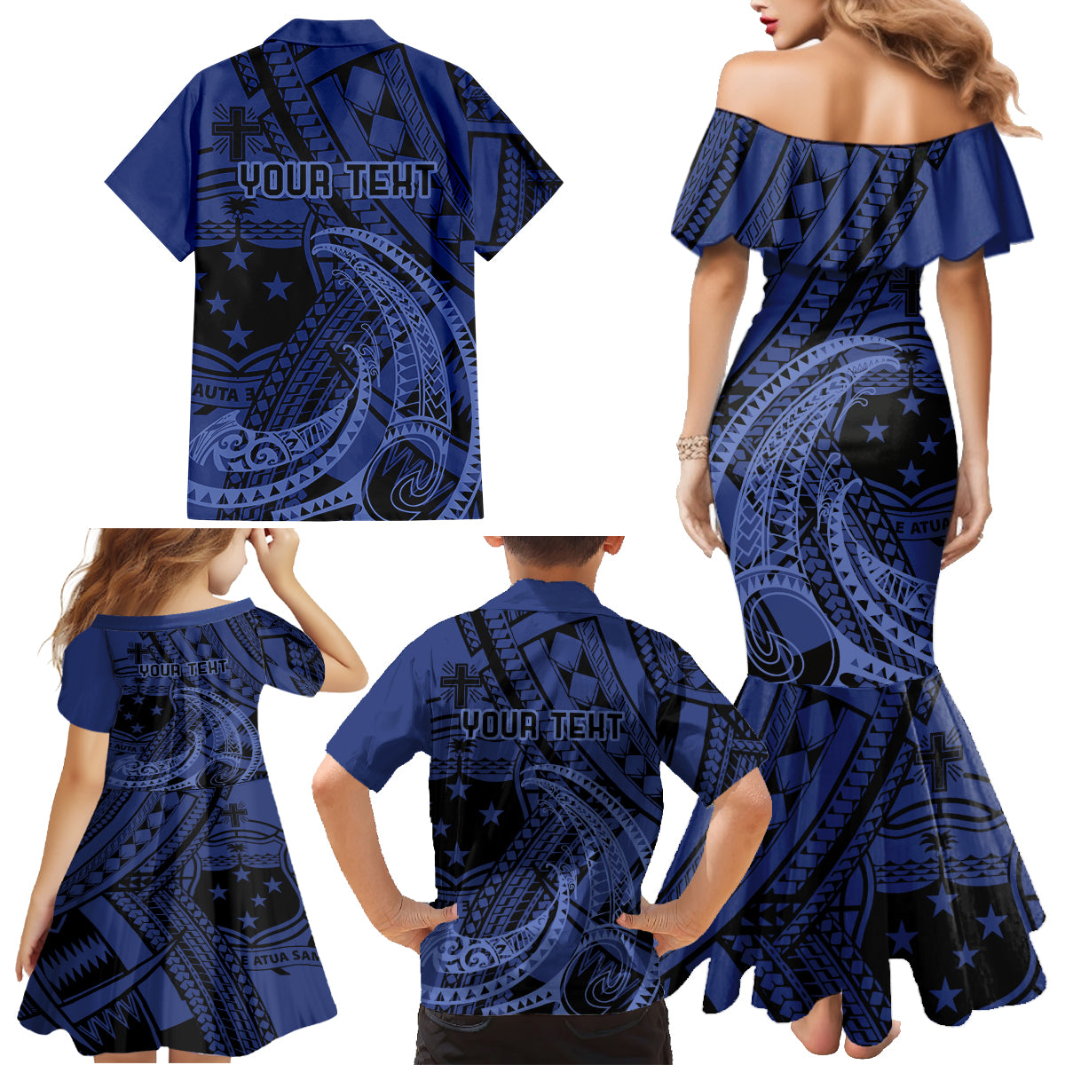 Custom Samoa 62nd Manuia le Aso Tuto'atasi Family Matching Mermaid Dress and Hawaiian Shirt Samoan Tatau Blue Art LT9 - Polynesian Pride