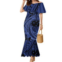 Custom Samoa 62nd Manuia le Aso Tuto'atasi Family Matching Mermaid Dress and Hawaiian Shirt Samoan Tatau Blue Art LT9 Mom's Dress Blue - Polynesian Pride