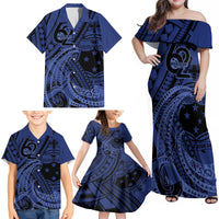 Custom Samoa 62nd Manuia le Aso Tuto'atasi Family Matching Off Shoulder Maxi Dress and Hawaiian Shirt Samoan Tatau Blue Art LT9 - Polynesian Pride