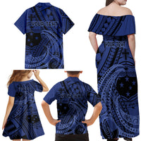 Custom Samoa 62nd Manuia le Aso Tuto'atasi Family Matching Off Shoulder Maxi Dress and Hawaiian Shirt Samoan Tatau Blue Art LT9 - Polynesian Pride
