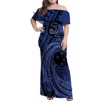 Custom Samoa 62nd Manuia le Aso Tuto'atasi Family Matching Off Shoulder Maxi Dress and Hawaiian Shirt Samoan Tatau Blue Art LT9 Mom's Dress Blue - Polynesian Pride