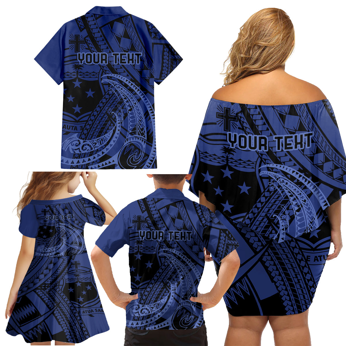 Custom Samoa 62nd Manuia le Aso Tuto'atasi Family Matching Off Shoulder Short Dress and Hawaiian Shirt Samoan Tatau Blue Art LT9 - Polynesian Pride