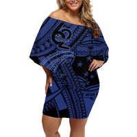 Custom Samoa 62nd Manuia le Aso Tuto'atasi Family Matching Off Shoulder Short Dress and Hawaiian Shirt Samoan Tatau Blue Art LT9 Mom's Dress Blue - Polynesian Pride