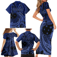 Custom Samoa 62nd Manuia le Aso Tuto'atasi Family Matching Short Sleeve Bodycon Dress and Hawaiian Shirt Samoan Tatau Blue Art LT9 - Polynesian Pride