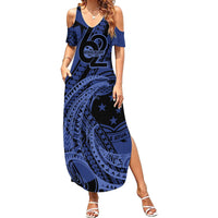 Custom Samoa 62nd Manuia le Aso Tuto'atasi Family Matching Summer Maxi Dress and Hawaiian Shirt Samoan Tatau Blue Art LT9 Mom's Dress Blue - Polynesian Pride