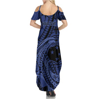 Custom Samoa 62nd Manuia le Aso Tuto'atasi Family Matching Summer Maxi Dress and Hawaiian Shirt Samoan Tatau Blue Art LT9 - Polynesian Pride