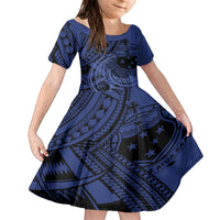 Custom Samoa 62nd Manuia le Aso Tuto'atasi Family Matching Tank Maxi Dress and Hawaiian Shirt Samoan Tatau Blue Art LT9 Daughter's Dress Blue - Polynesian Pride