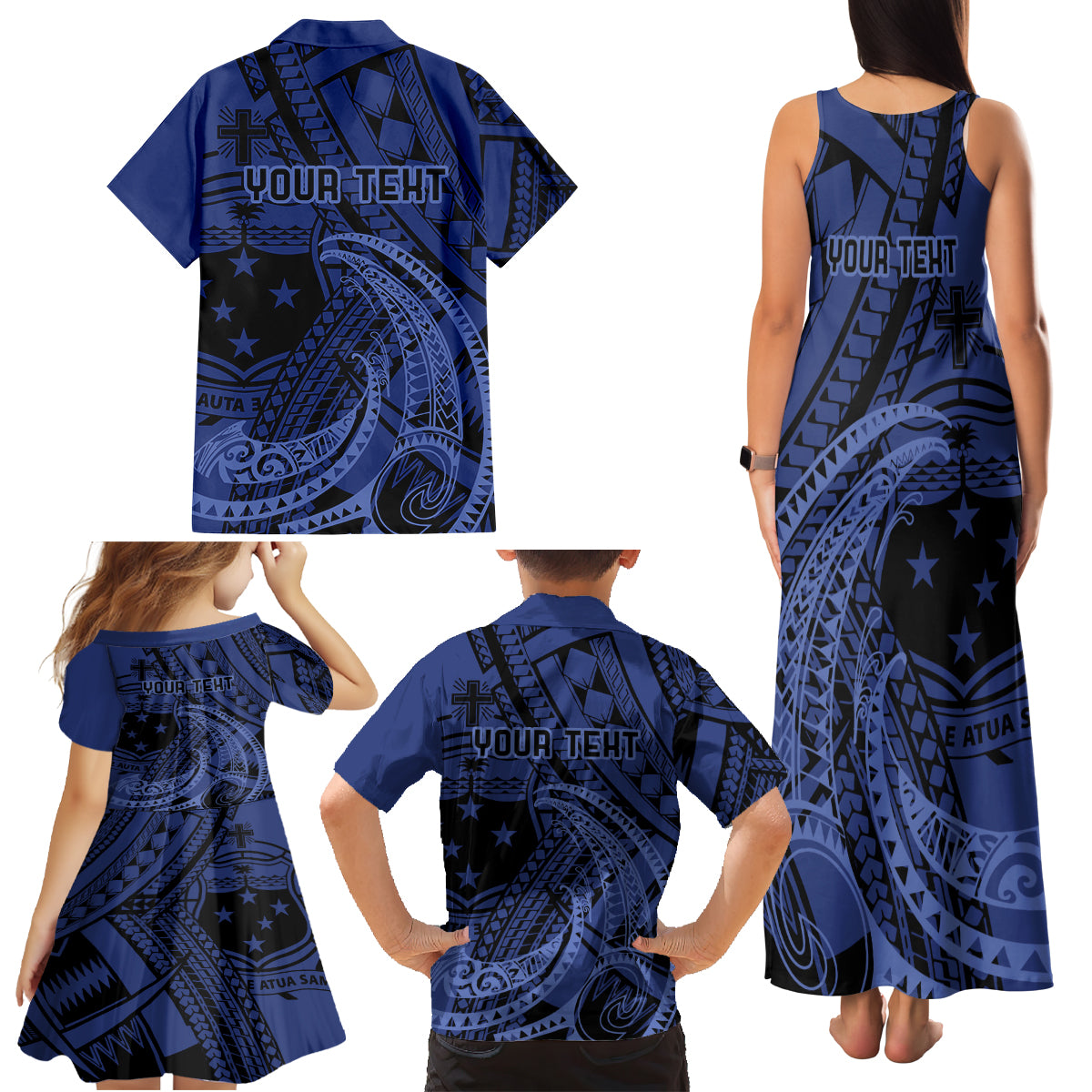 Custom Samoa 62nd Manuia le Aso Tuto'atasi Family Matching Tank Maxi Dress and Hawaiian Shirt Samoan Tatau Blue Art LT9 - Polynesian Pride