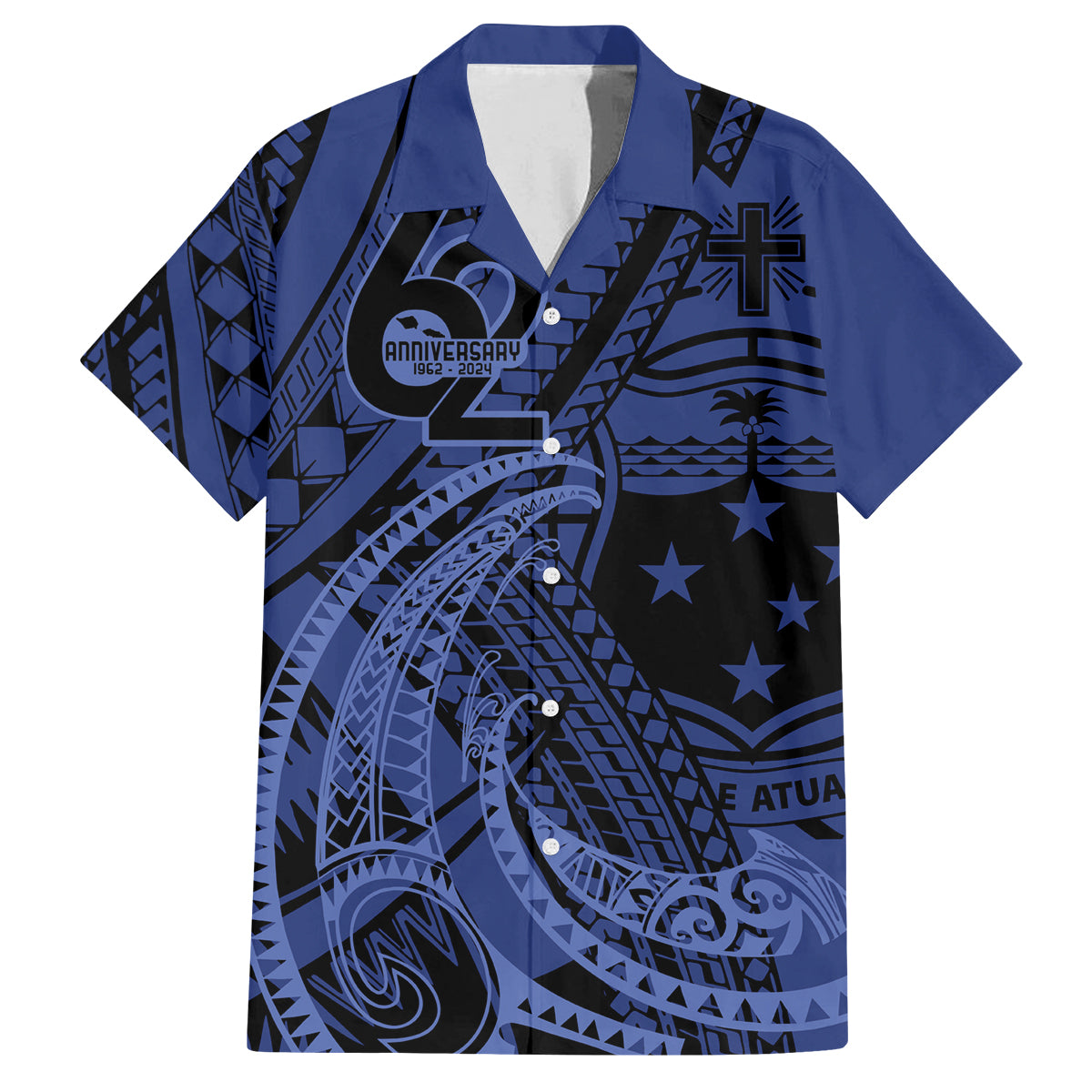 Custom Samoa 62nd Manuia le Aso Tuto'atasi Family Matching Tank Maxi Dress and Hawaiian Shirt Samoan Tatau Blue Art LT9 Dad's Shirt - Short Sleeve Blue - Polynesian Pride