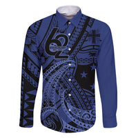 Custom Samoa 62nd Manuia le Aso Tuto'atasi Family Matching Tank Maxi Dress and Hawaiian Shirt Samoan Tatau Blue Art LT9 Dad's Shirt - Long Sleeve Blue - Polynesian Pride