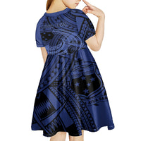 Custom Samoa 62nd Manuia le Aso Tuto'atasi Kid Short Sleeve Dress Samoan Tatau Blue Art LT9 - Polynesian Pride