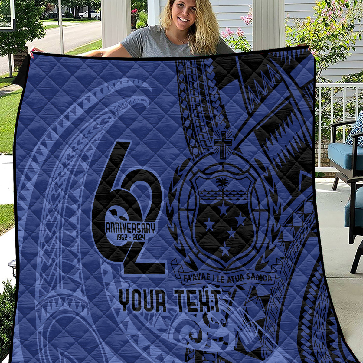 Custom Samoa 62nd Manuia le Aso Tuto'atasi Quilt Samoan Tatau Blue Art LT9 Blue - Polynesian Pride