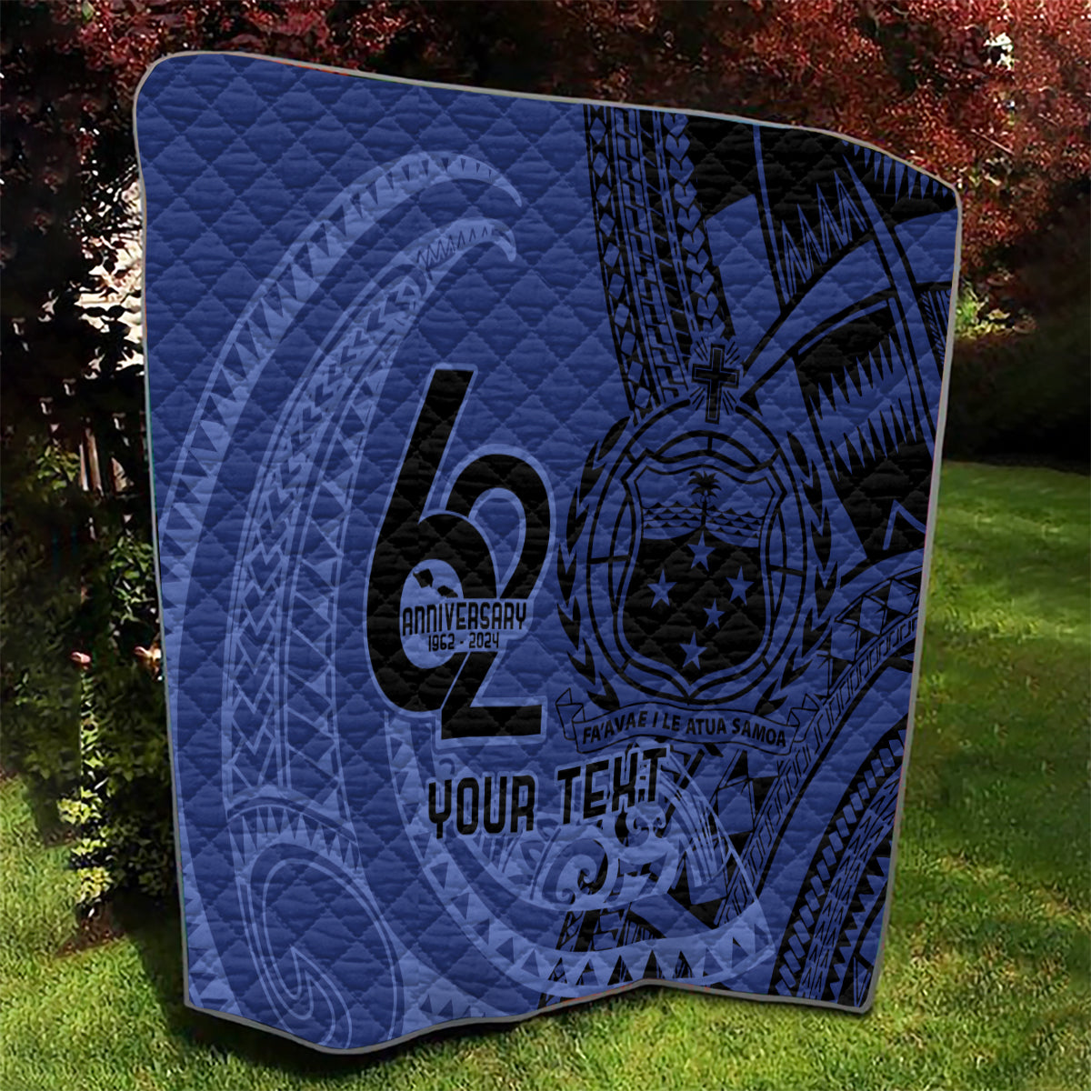 Custom Samoa 62nd Manuia le Aso Tuto'atasi Quilt Samoan Tatau Blue Art LT9 - Polynesian Pride