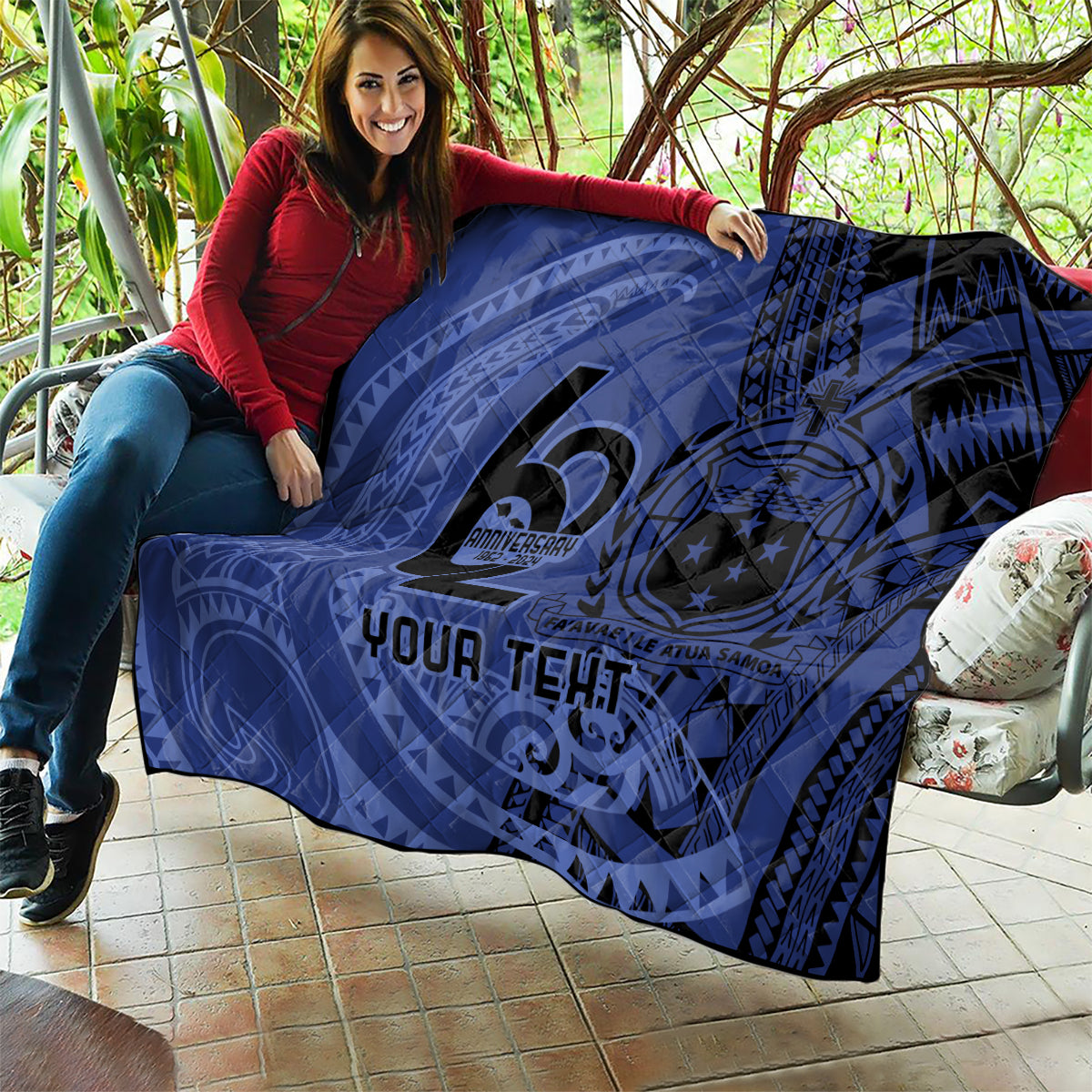 Custom Samoa 62nd Manuia le Aso Tuto'atasi Quilt Samoan Tatau Blue Art LT9 - Polynesian Pride