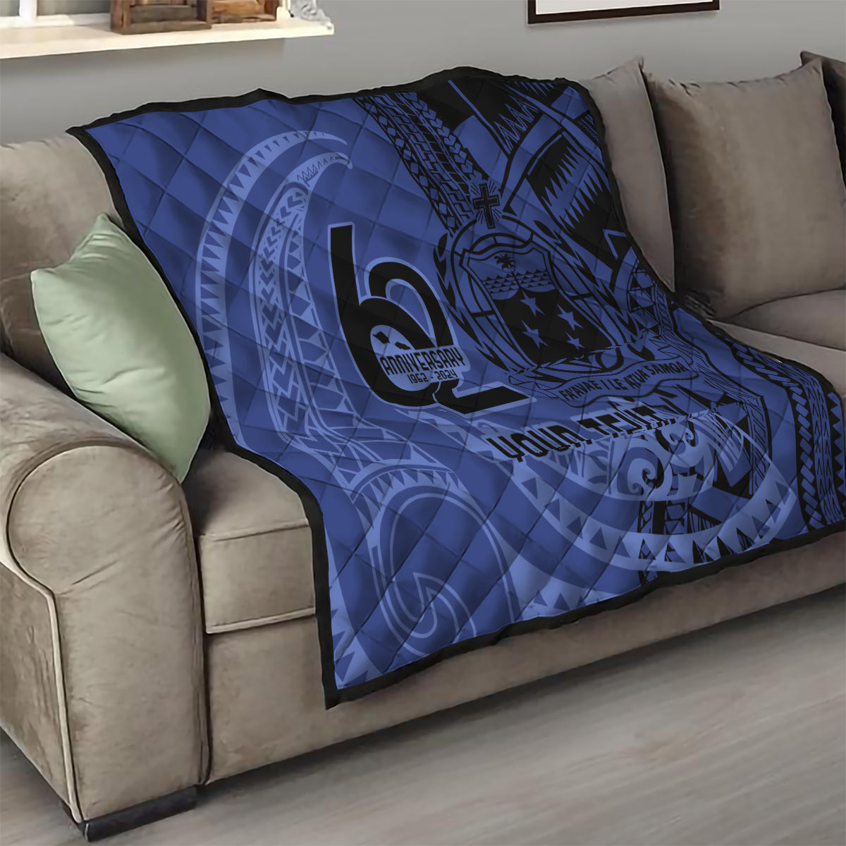 Custom Samoa 62nd Manuia le Aso Tuto'atasi Quilt Samoan Tatau Blue Art LT9 - Polynesian Pride