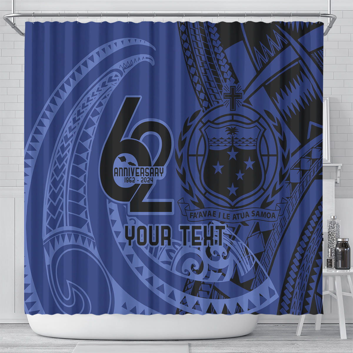 Custom Samoa 62nd Manuia le Aso Tuto'atasi Shower Curtain Samoan Tatau Blue Art