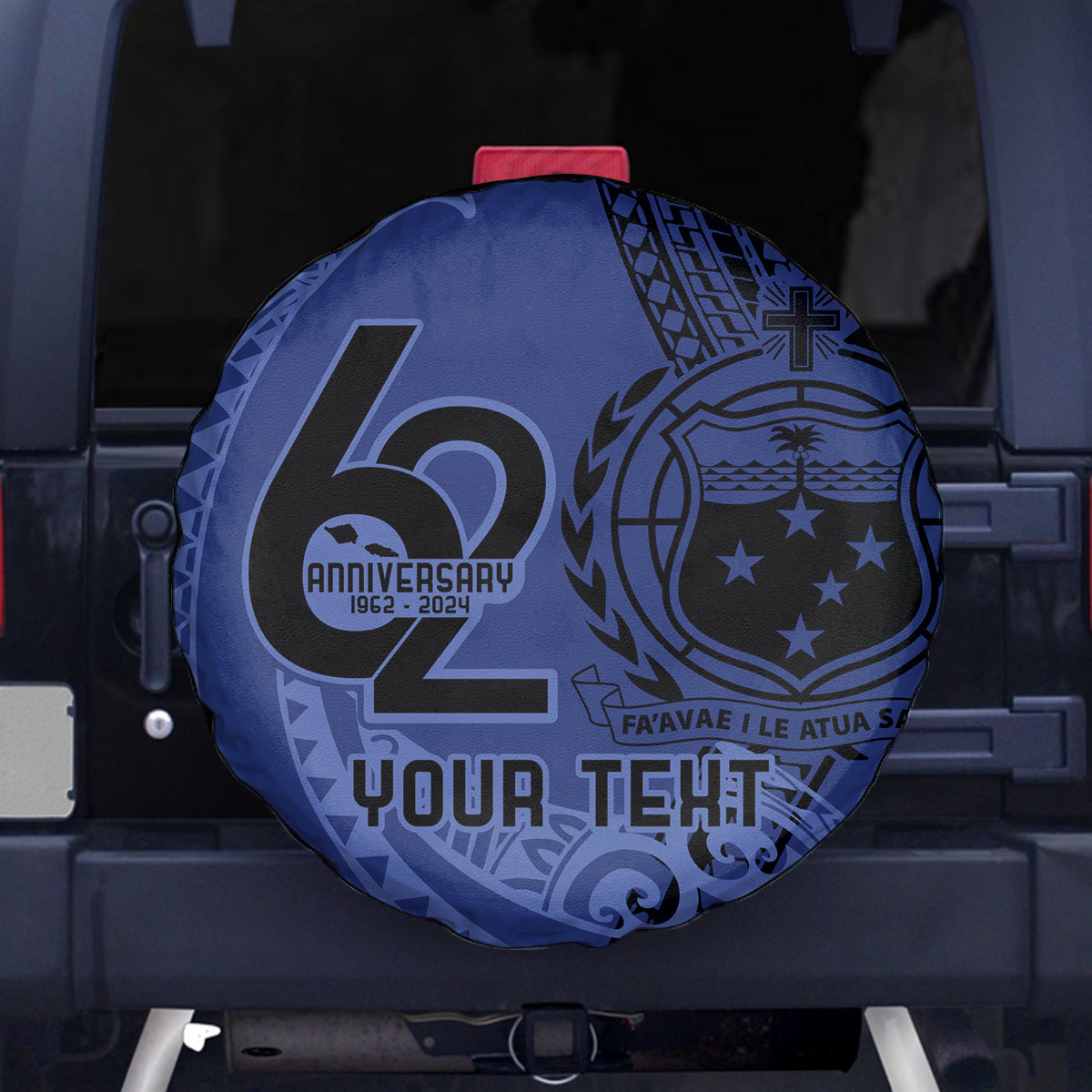 Custom Samoa 62nd Manuia le Aso Tuto'atasi Spare Tire Cover Samoan Tatau Blue Art LT9 - Polynesian Pride