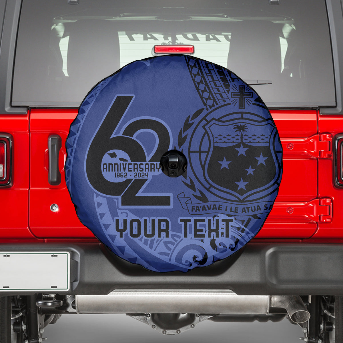 Custom Samoa 62nd Manuia le Aso Tuto'atasi Spare Tire Cover Samoan Tatau Blue Art LT9 - Polynesian Pride