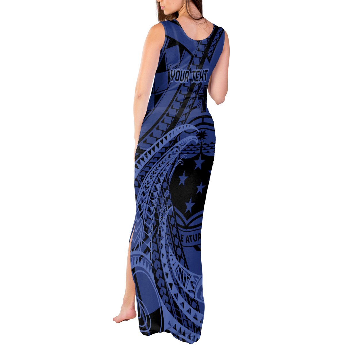 Custom Samoa 62nd Manuia le Aso Tuto'atasi Tank Maxi Dress Samoan Tatau Blue Art LT9 - Polynesian Pride