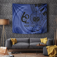 Custom Samoa 62nd Manuia le Aso Tuto'atasi Tapestry Samoan Tatau Blue Art