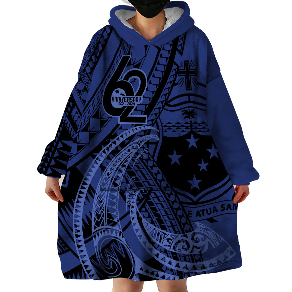 Custom Samoa 62nd Manuia le Aso Tuto'atasi Wearable Blanket Hoodie Samoan Tatau Blue Art LT9 - Polynesian Pride