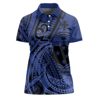 Custom Samoa 62nd Manuia le Aso Tuto'atasi Women Polo Shirt Samoan Tatau Blue Art LT9 Female Blue - Polynesian Pride