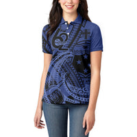 Custom Samoa 62nd Manuia le Aso Tuto'atasi Women Polo Shirt Samoan Tatau Blue Art LT9 - Polynesian Pride