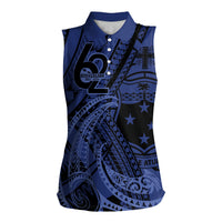 Custom Samoa 62nd Manuia le Aso Tuto'atasi Women Sleeveless Polo Shirt Samoan Tatau Blue Art LT9 Female Blue - Polynesian Pride