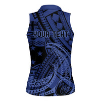 Custom Samoa 62nd Manuia le Aso Tuto'atasi Women Sleeveless Polo Shirt Samoan Tatau Blue Art LT9 - Polynesian Pride