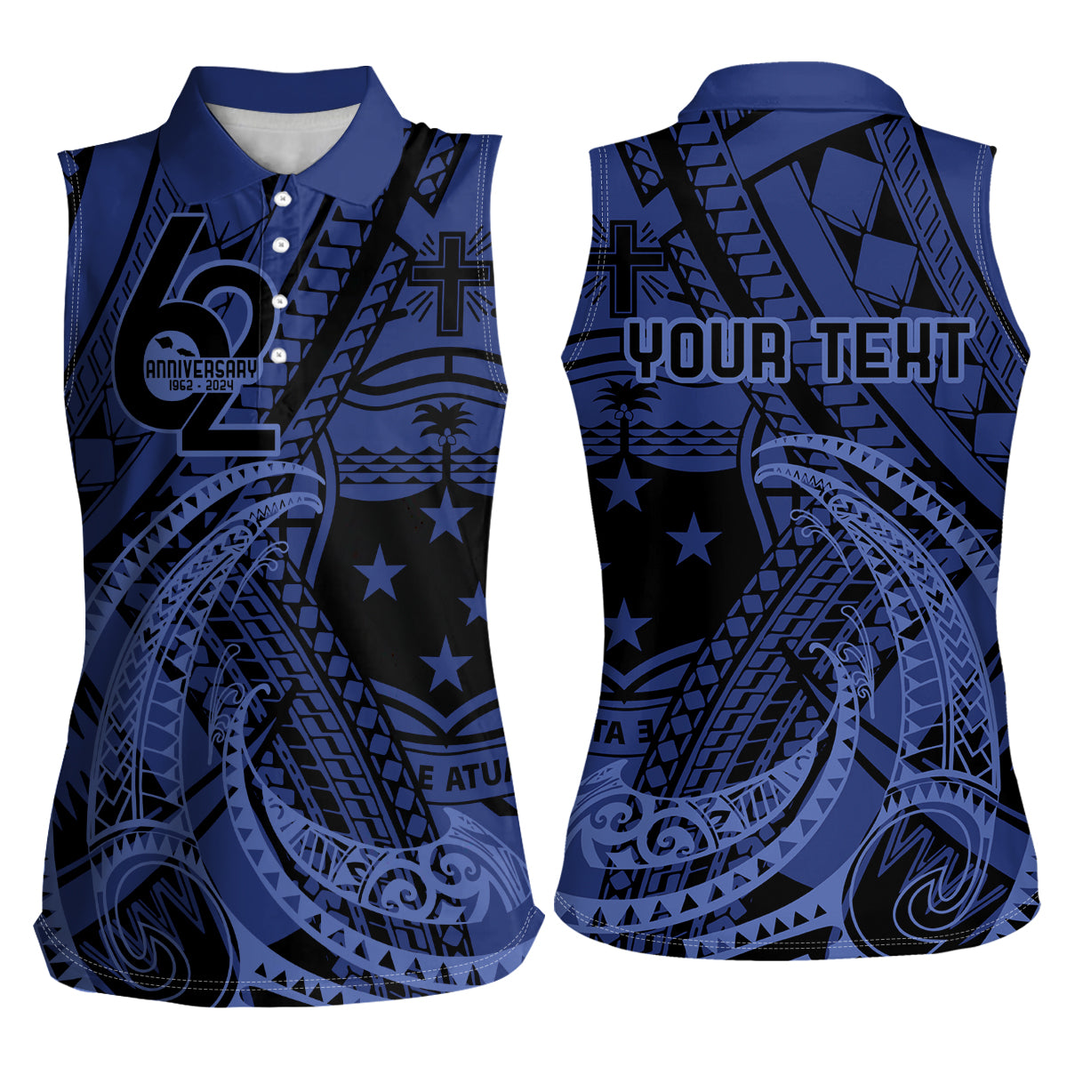 Custom Samoa 62nd Manuia le Aso Tuto'atasi Women Sleeveless Polo Shirt Samoan Tatau Blue Art LT9 - Polynesian Pride