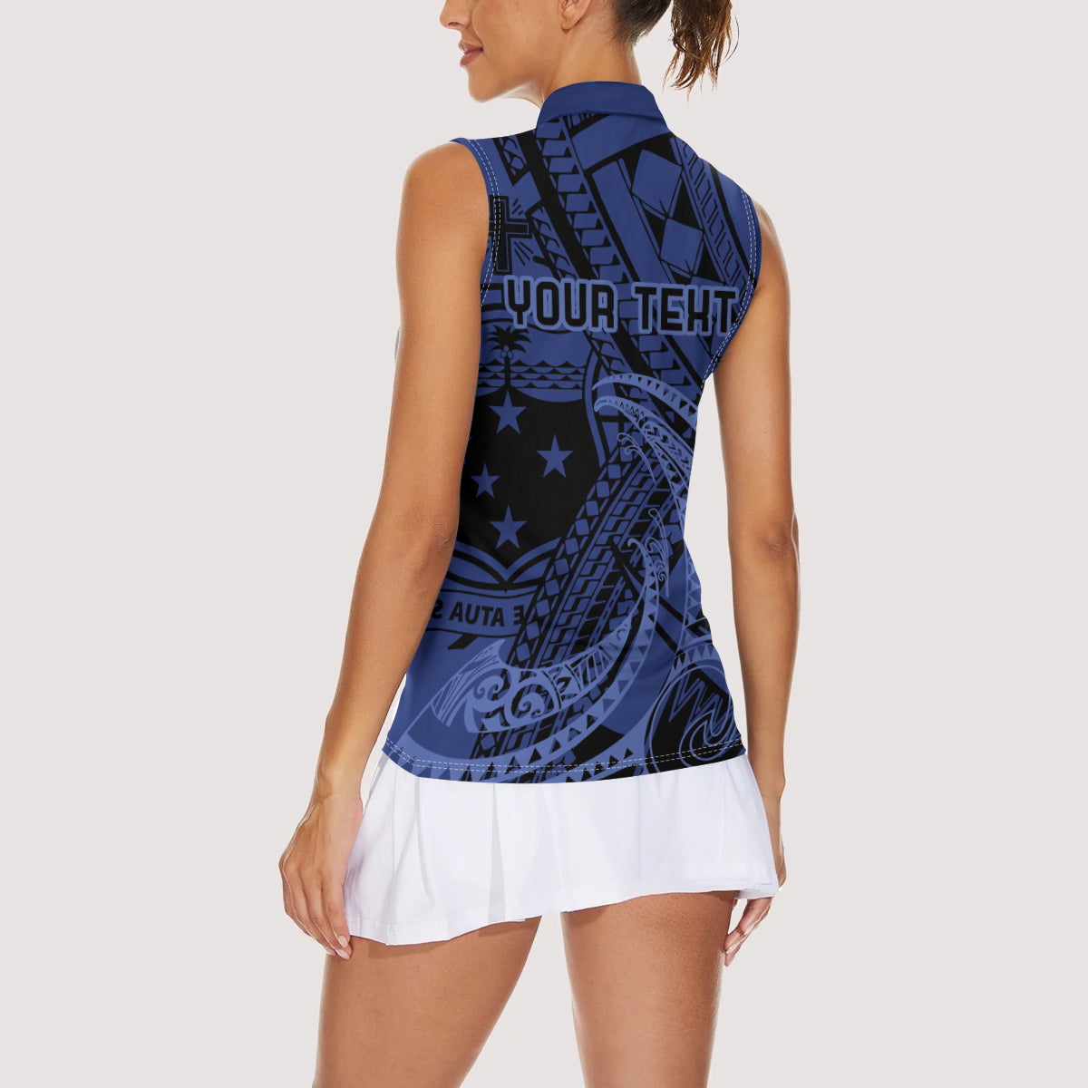 Custom Samoa 62nd Manuia le Aso Tuto'atasi Women Sleeveless Polo Shirt Samoan Tatau Blue Art LT9 - Polynesian Pride