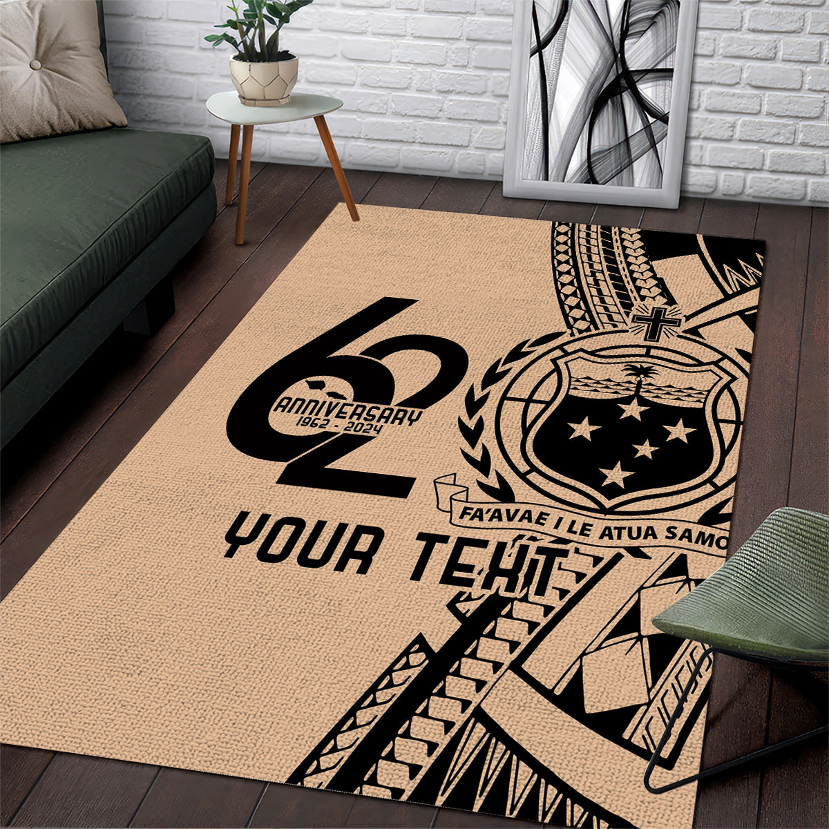 Custom Samoa Manuia le 62 Tausaga O le Tutoatasi Area Rug Samoan Tatau Beige Art LT9 Beige - Polynesian Pride
