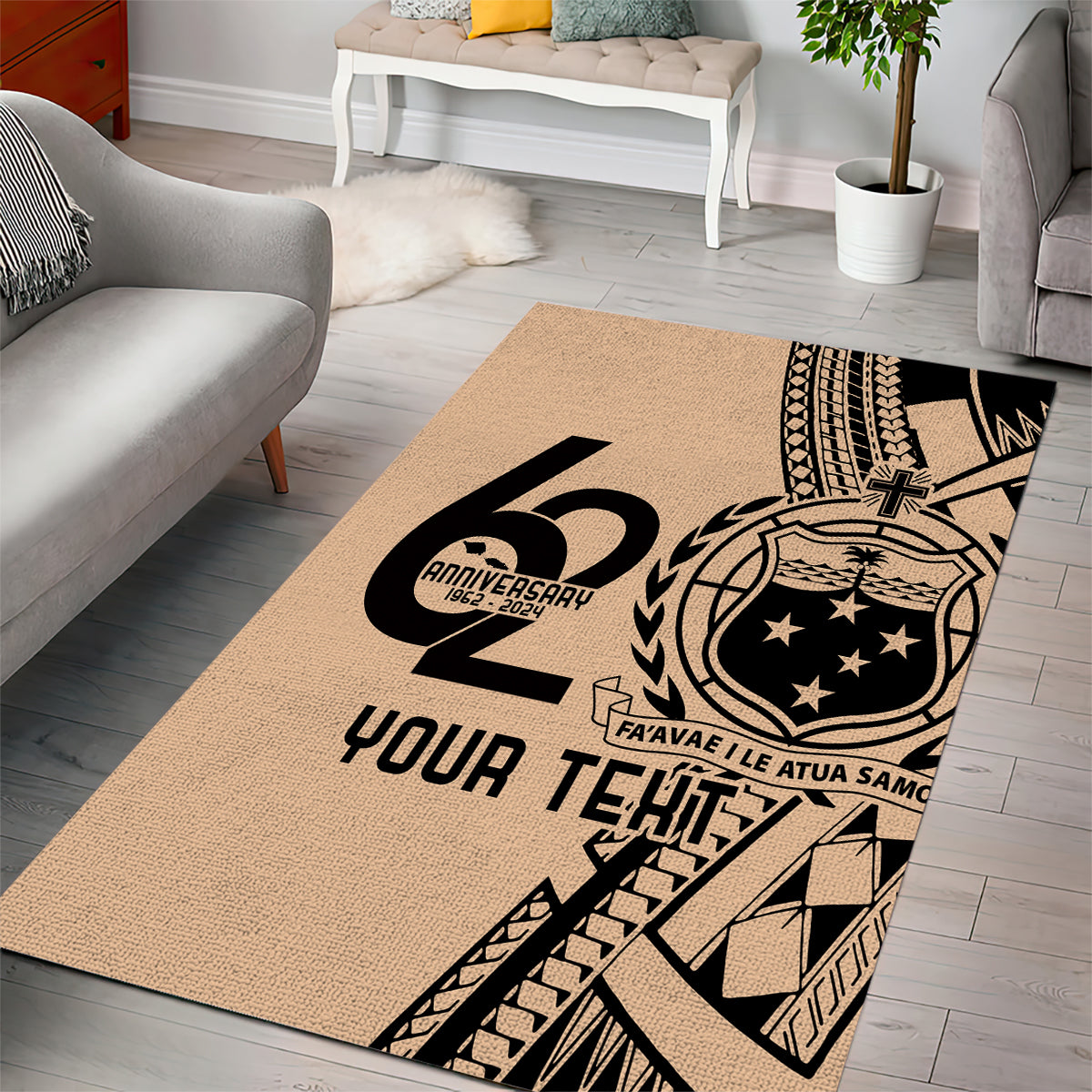 Custom Samoa Manuia le 62 Tausaga O le Tutoatasi Area Rug Samoan Tatau Beige Art LT9 - Polynesian Pride