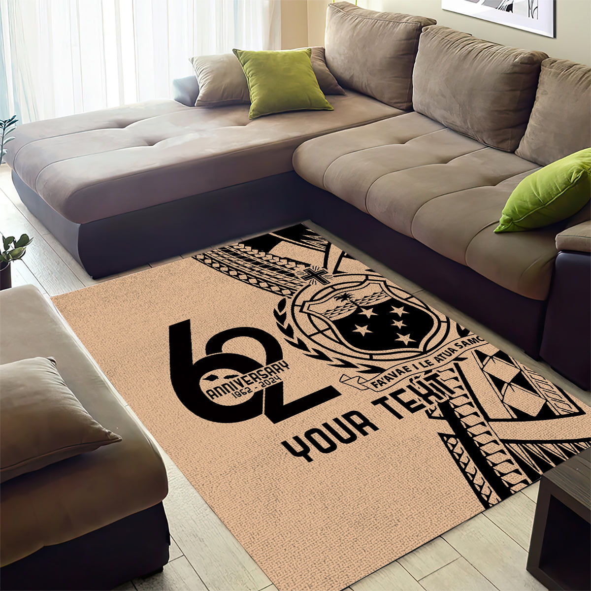 Custom Samoa Manuia le 62 Tausaga O le Tutoatasi Area Rug Samoan Tatau Beige Art LT9 - Polynesian Pride