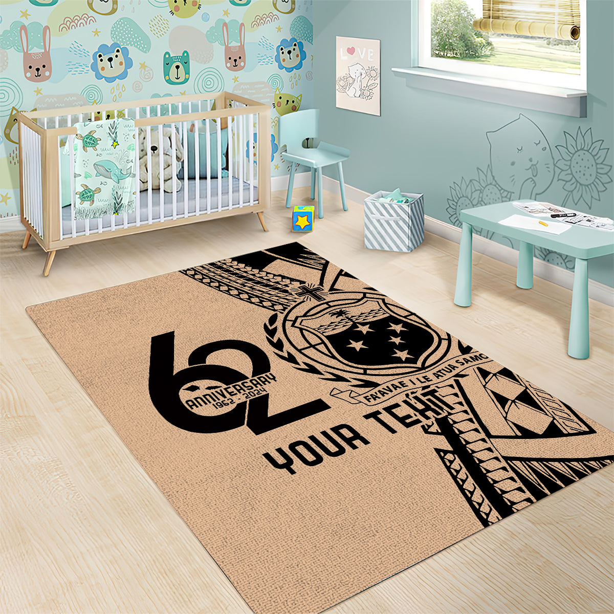 Custom Samoa Manuia le 62 Tausaga O le Tutoatasi Area Rug Samoan Tatau Beige Art LT9 - Polynesian Pride
