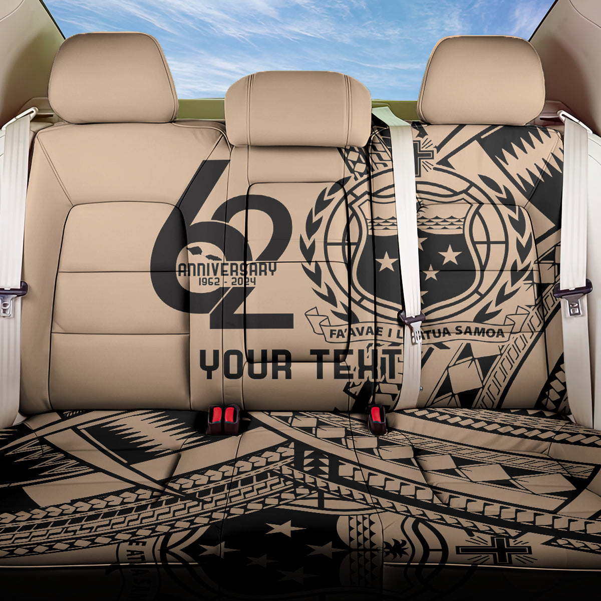 Custom Samoa Manuia le 62 Tausaga O le Tutoatasi Back Car Seat Cover Samoan Tatau Beige Art LT9 One Size Beige - Polynesian Pride